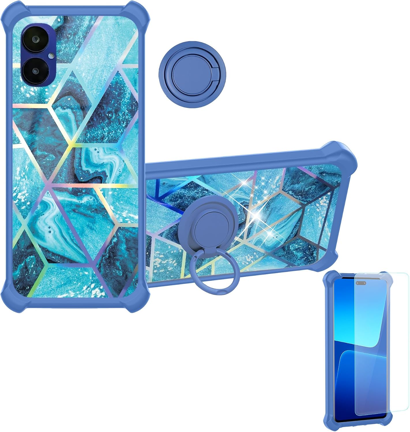 Nuu A15 Case Compatible with Nuu Mobile A15 Phone Case Cover [Hard PC + Soft Silicone][Ring Support] [Colorful Reflect Light] IMDL-LS