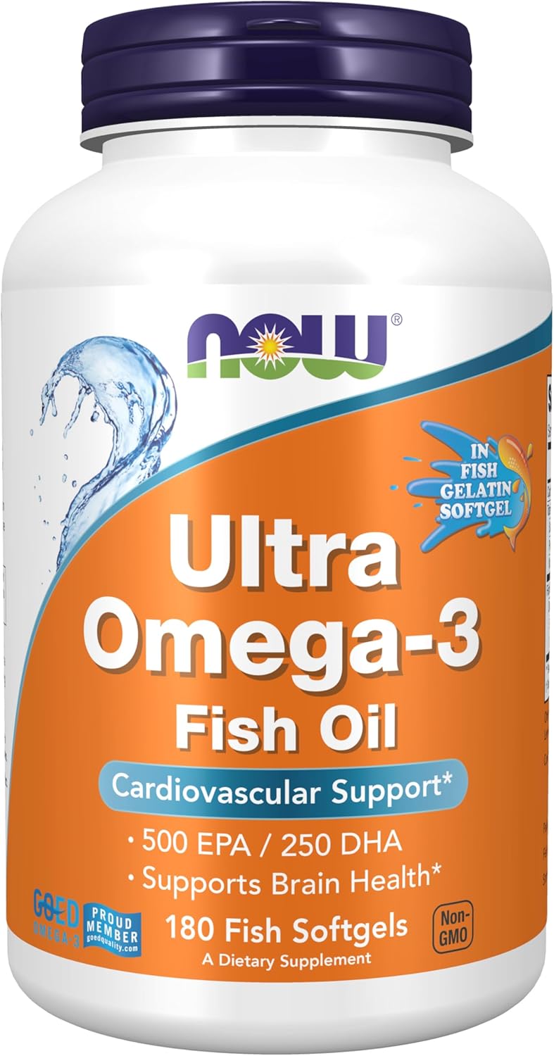 NOW Foods Supplements, Ultra Omega-3, 500 EPA and 250 DHA, Cardiovascular Support*, 180-Fish Gelatin Softgels