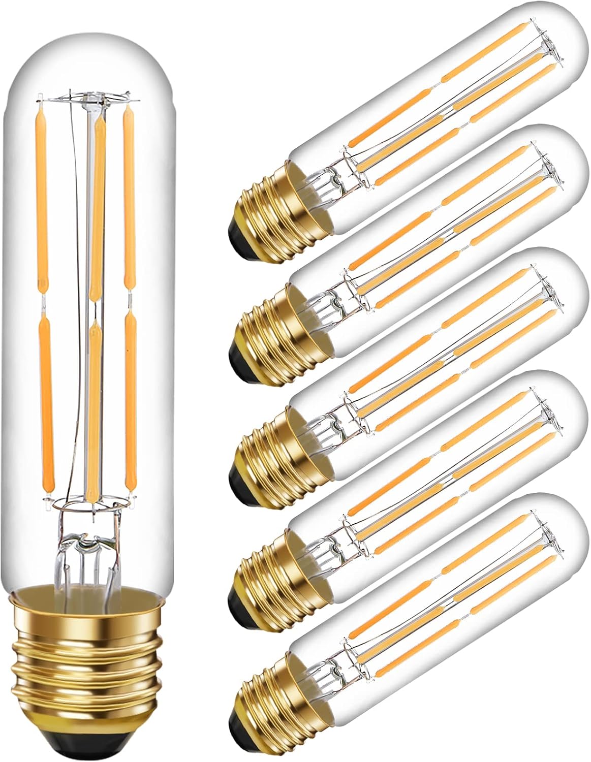 6 Pcs E26 T10 LED Tubular Light Bulbs, Daylight White Edison Bulb 4000K 6W Dimmable T10 Led Bulb for Pendant Lights, Lamps, Outdoor Long Light Bulbs (6W, 4000K)