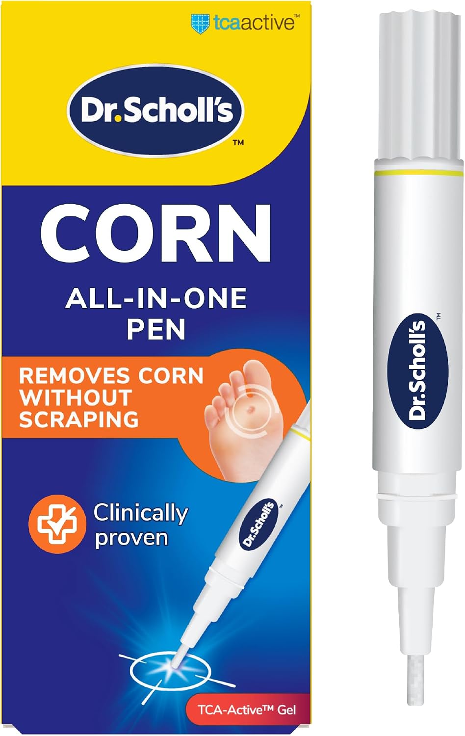 Dr. Scholl's Corn Removal Pen - Clinically Proven Corn Remover, Pain-Free Treatment with TCA Active Gel for Complete Corn Removal, 1 Pen