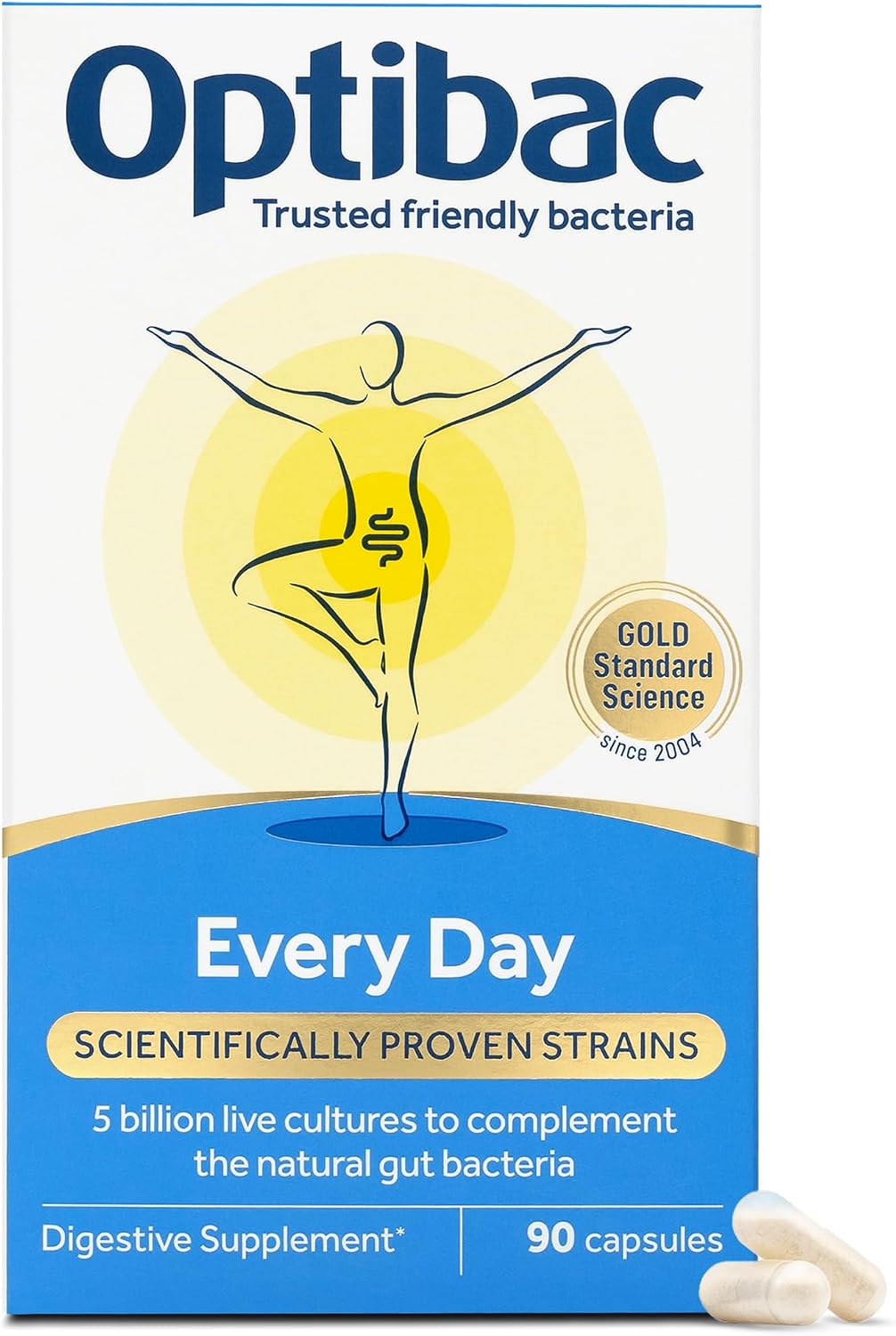 Optibac Probiotics for Digestive Health, 90 Capsules | 6 Scientifically Researched Strains with 5 Billion Live Cultures | Gluten Free & Vegetarian | Supports Gut Flora & Digestive Health