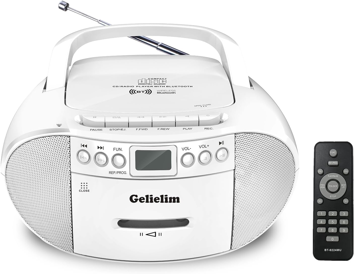 Gelielim Portable CD and Cassette Player Boombox Combo, AM/FM Radio Tape Recorder Casette Player with Remote, Bluetooth CD Tape Player USB Playback & Earphone Jack,Battery Powered/Plug in for Home