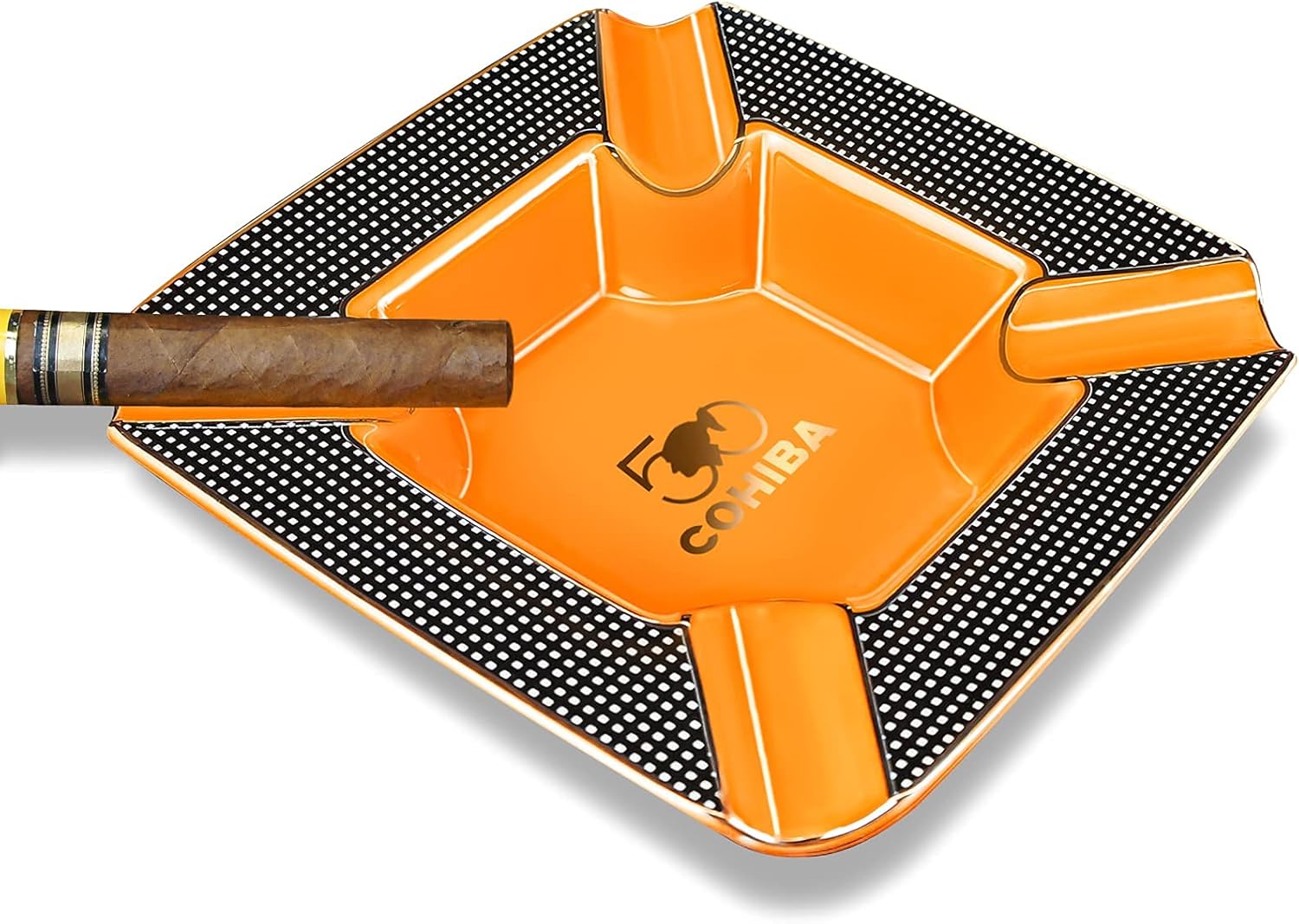 Cigar Outdoor Ash trays for Patio Big Ashtrays for 8" Square Cigarettes Ashtray Large Rest Cigars Ashtray for Patio/Outside/Indoor Ash tray (Yellow)