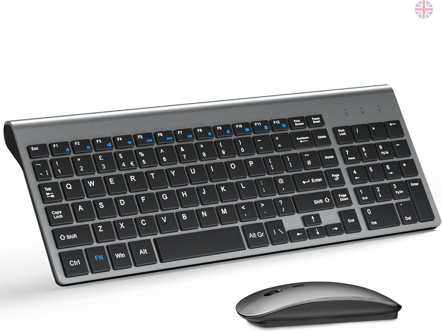 Wireless Keyboard and Mouse Ultra Slim Combo, TopMate 2.4G Silent Compact USB 2400DPI Mouse and Scissor Switch Keyboard Set with Cover, 2 AA and 2 AAA Batteries, for PC/Laptop/Windows/Mac - Gray Black