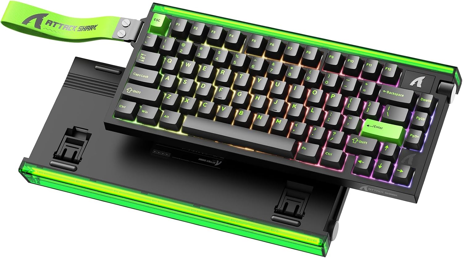 ATTACK SHARK R85HE Wired 75% RT Mechanical RGB Gaming Keyboard-Black Green