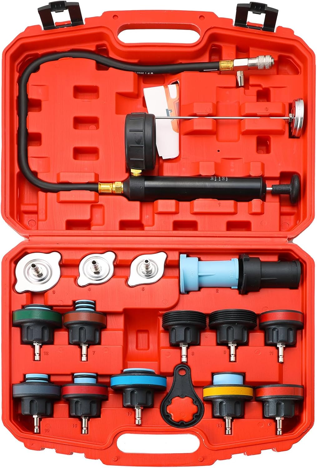 Acymner Radiator Pressure Tester Kit | 18PCS Coolant Pressure Tester Kit,Radiator Pressure Pump Cooling System Car Leak Tester Detector Tool Water Tank Adapter Auto Coolant Vacuum Purge Head Gasket