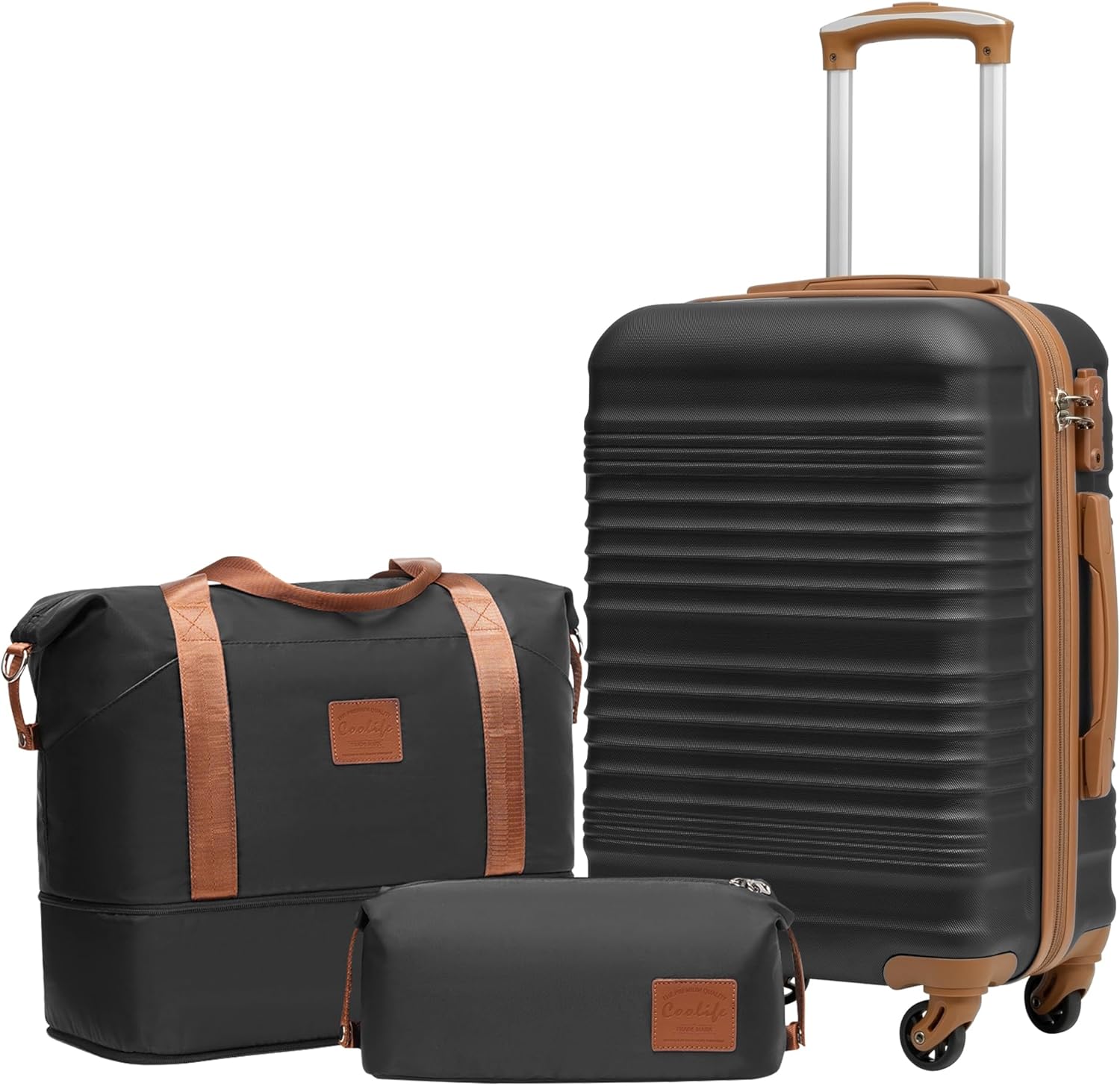 COOLIFE Carry on Suitcase, 20-Inch Luggage Sets 3 Piece Suitcase Set ABS Hard Shell, Cabin Suitcase with Expandable Travel Duffels Bag & Toiletry Bag Included TSA Lock and 4 Spinner Wheels for Travel