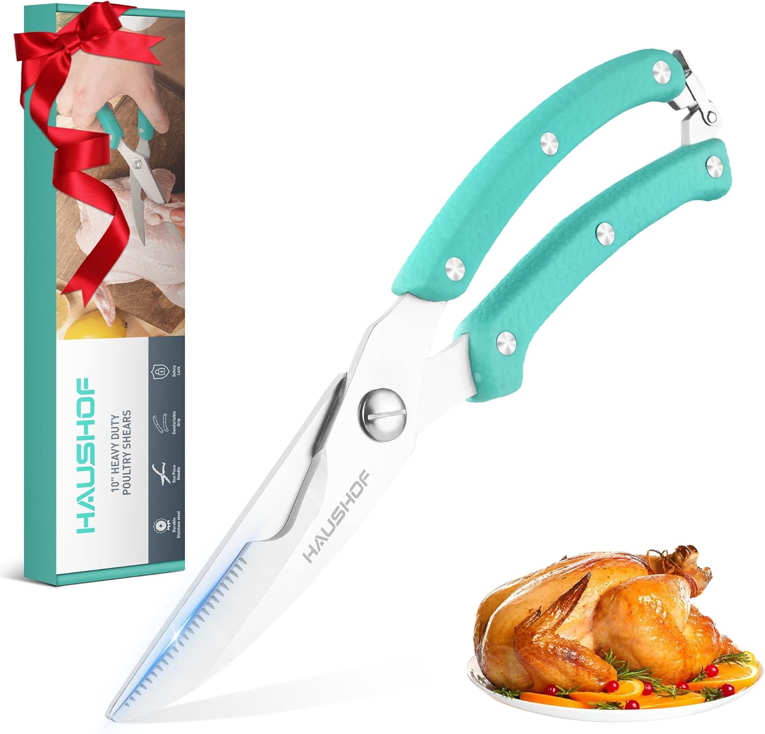 HAUSHOF Poultry Shears 255 mm, Heavy Duty Stainless Steel Sharp Kitchen Scissors, Cooking Scissors for Meat, Chicken, Fish, Bone, Vegetables