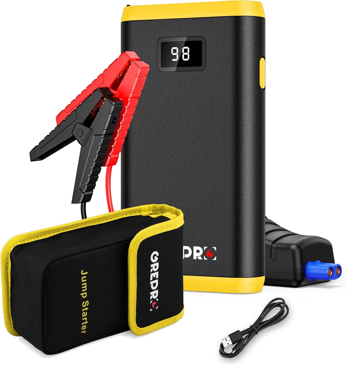 GREPRO Jump Starter Power Pack (up to 6.5L Gas, 4.0L Diesel), Car Battery Booster Jump Starter and Jump Pack for 12V Vehicles, Motorcycle, Battery Booster with LCD Screen and LED Flashlight
