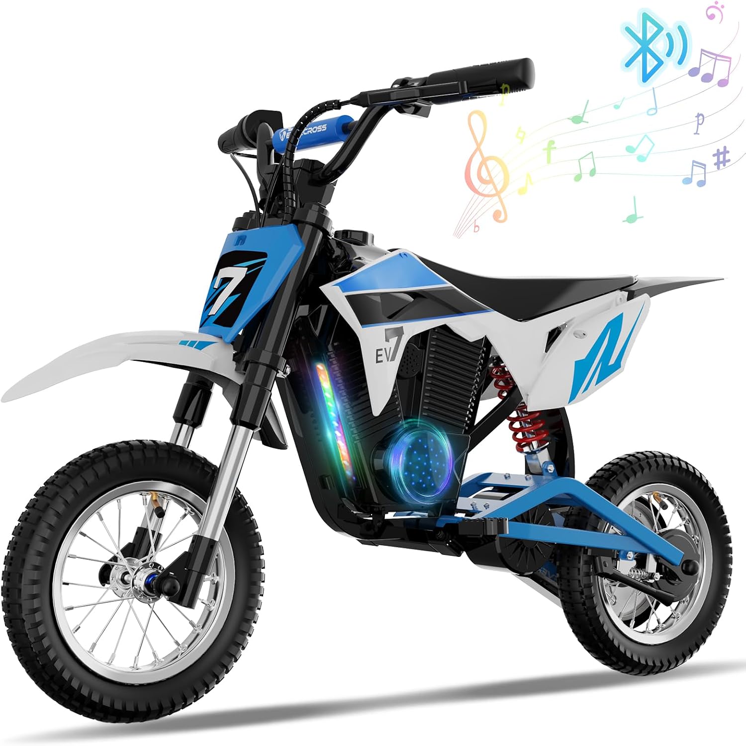 EVERCROSS EV12M PRO Kids Ride On Motorcycle, Electric Motorcycle with 300W Motor, 11.18Miles Long-Range, 12'' Pneumatic Tire, Bluetooth Music, Colorful Lights, Motor Cross for 110cm+ Height