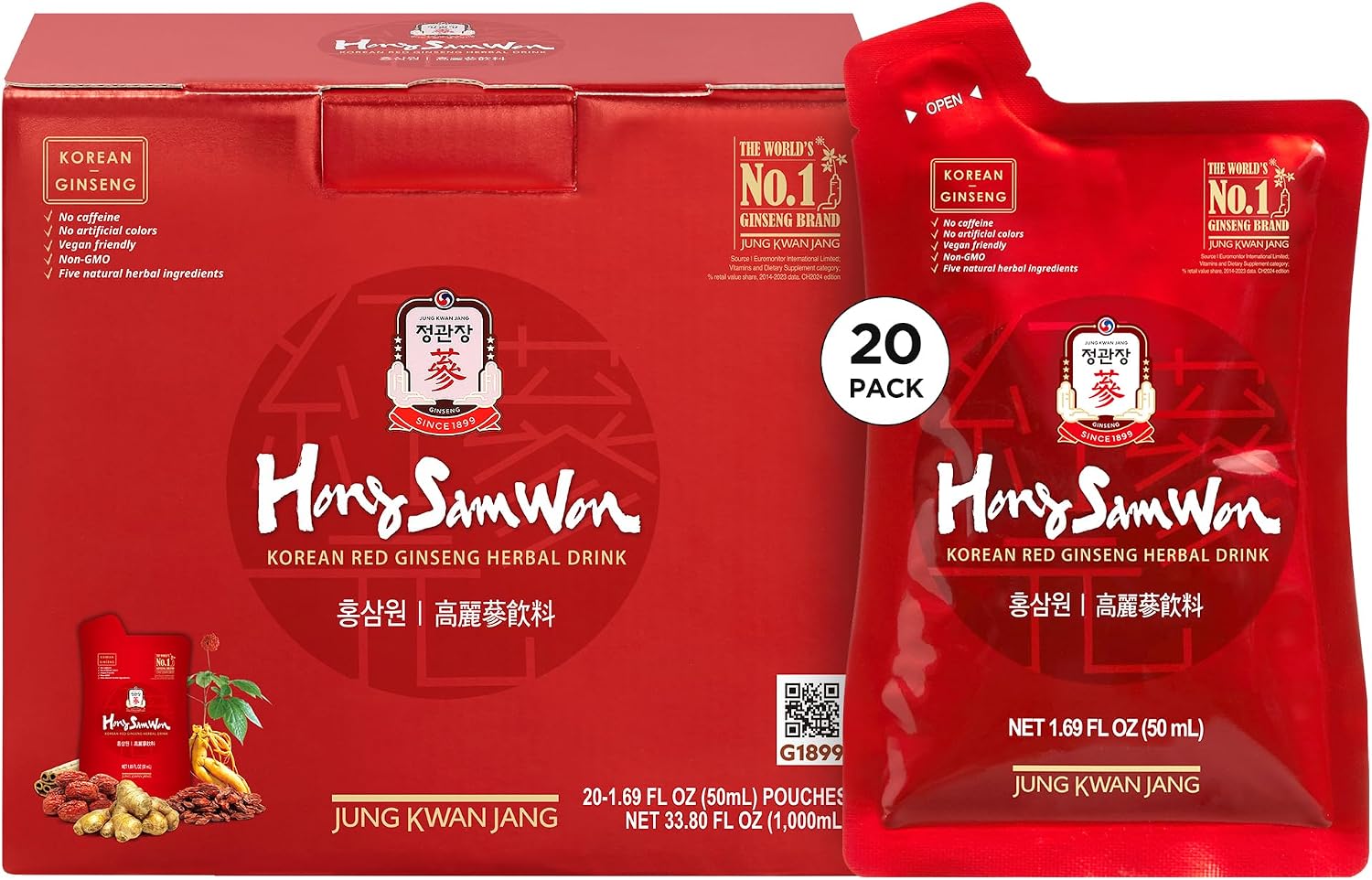 Jung Kwan Jang Hong Sam Won Korean Red Ginseng Herbal Drink (20 Count)