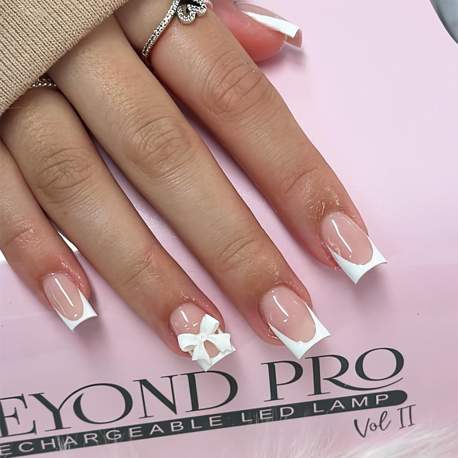 French False Nails - 24Pcs Square French Fake Nails with Glue - Press on Nails Pattern - Stick on Nail Tips with Nail Glue for Women Girls Nail Art