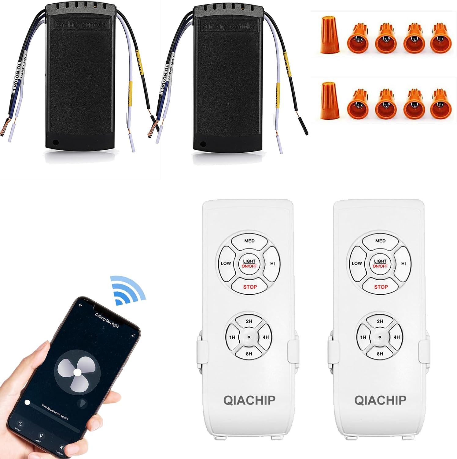 QIACHIP Upgraded WiFi Universal Ceiling Fan Light Remote Control Kit with Mute, Timing Function, Wireless APP Controllor Compatible for Alexa 2 Pack