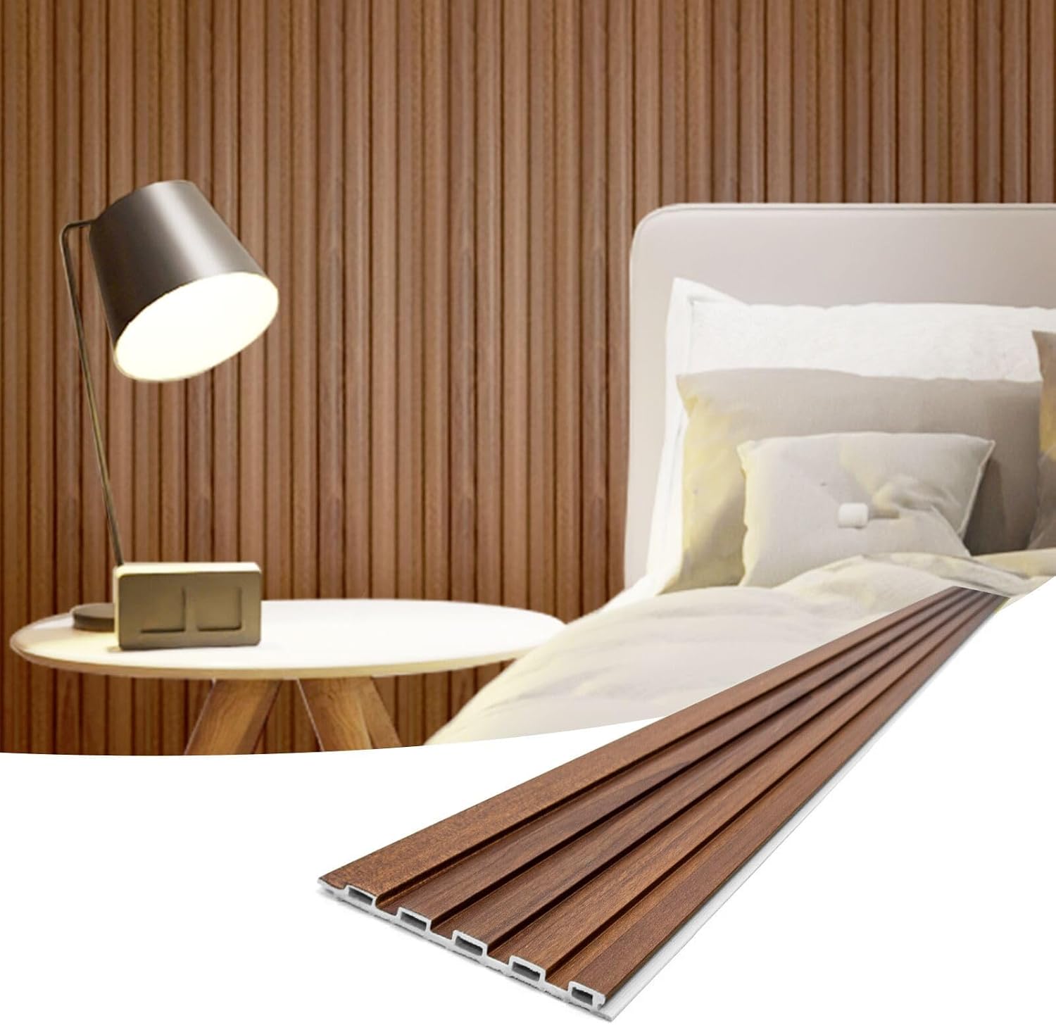 Art3d 96 x 6 Inch WPC 3D Wood Textured Slat Wall Panels, 8-Pack, Teak