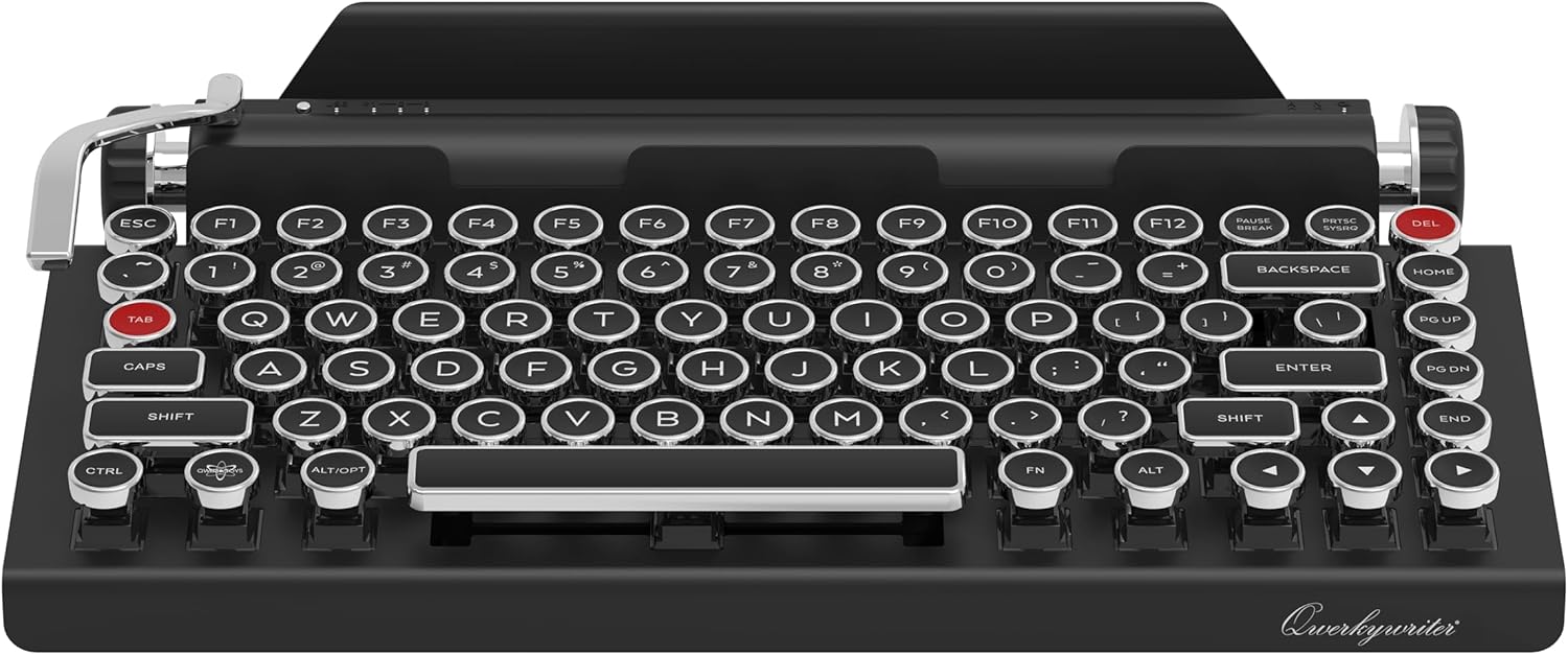 QWERKYTOYS Qwerkywriter Typewriter Inspired Retro Mechanical Wired & Wireless Keyboard with Tablet Stand