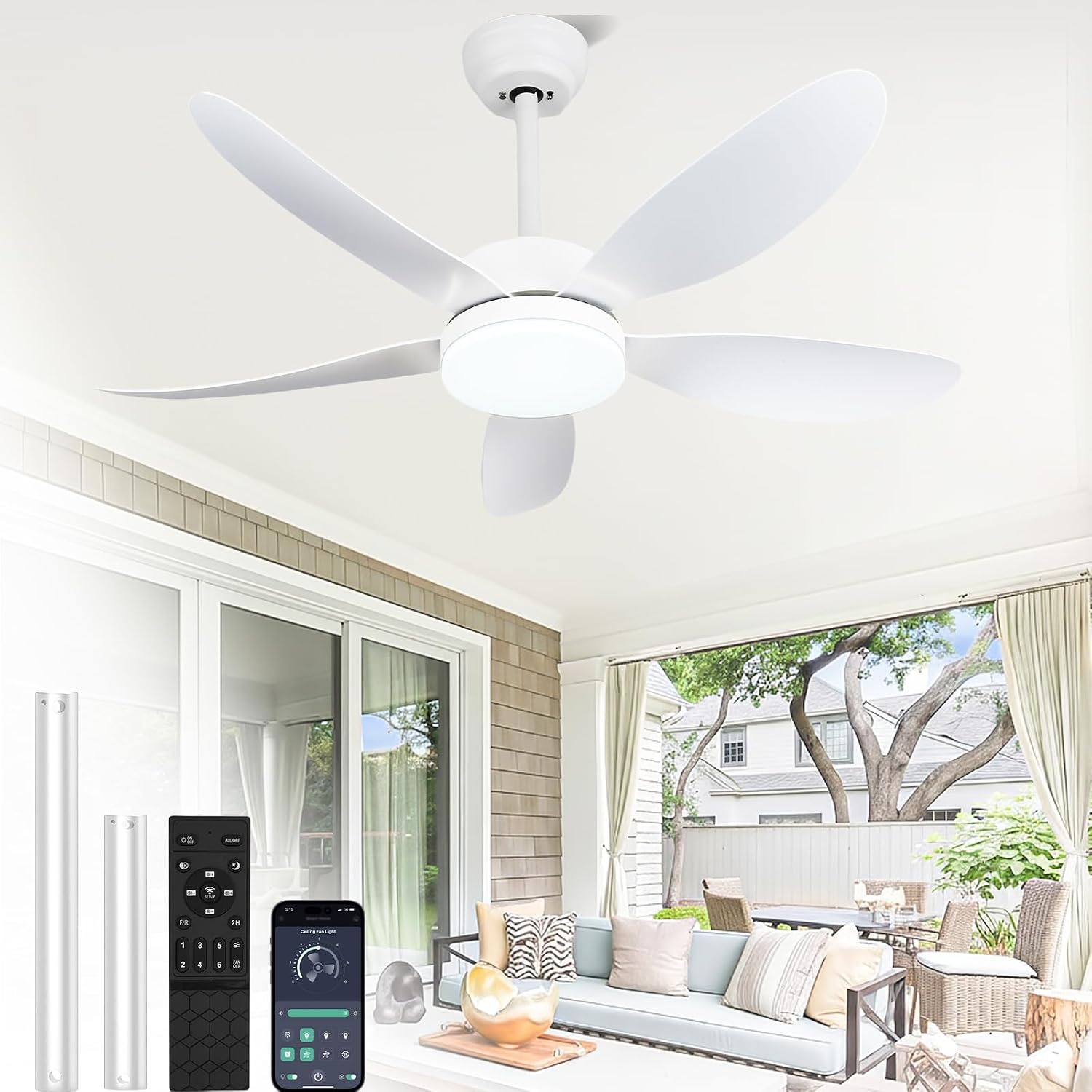 42 Inch Ceiling Fans with Lights and Remote Dimmable LED Ceiling Fan Light Modern Ceiling Fan with Reversible,Noiseless, 6 Speeds & Timer Ultra-Quiet for Bedroom Living Room Dining Room (White)