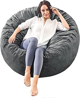 Bean Bag Chairs for Adults - Memory Foam Furniture BeanBag Chair - Kids/Teens Sofa with Soft Micro Fiber Cover - Round Fluffy Couch for Living Room Bedroom College Dorm - 3 ft, Grey