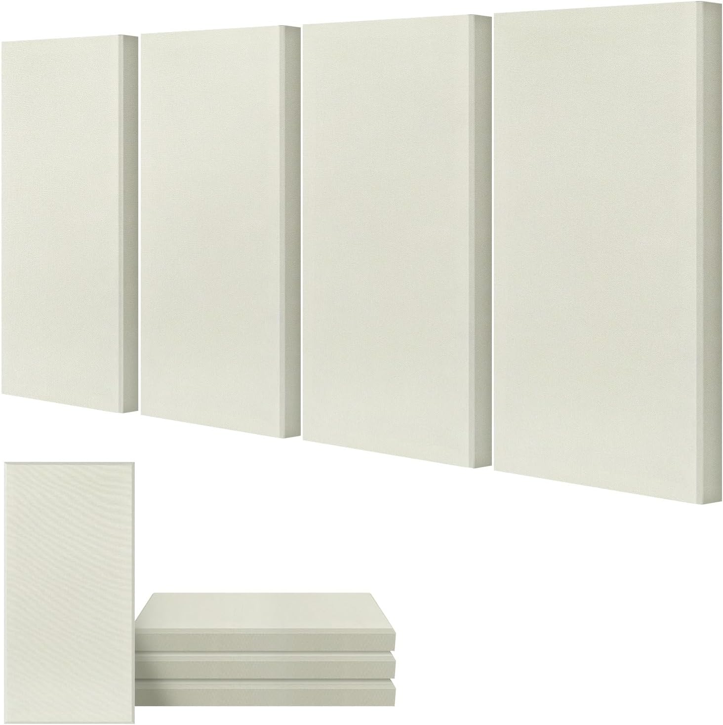 UMIACOUSTICS 4 PCS Acoustic Wall Panels, 2“ Thick 23.6" x 11.8" Fiberglass Recording Studio Acoustical Treatments Panels, Self-adhesive Sound Absorbing Panels for Studios, Office, Home Theater. Beige