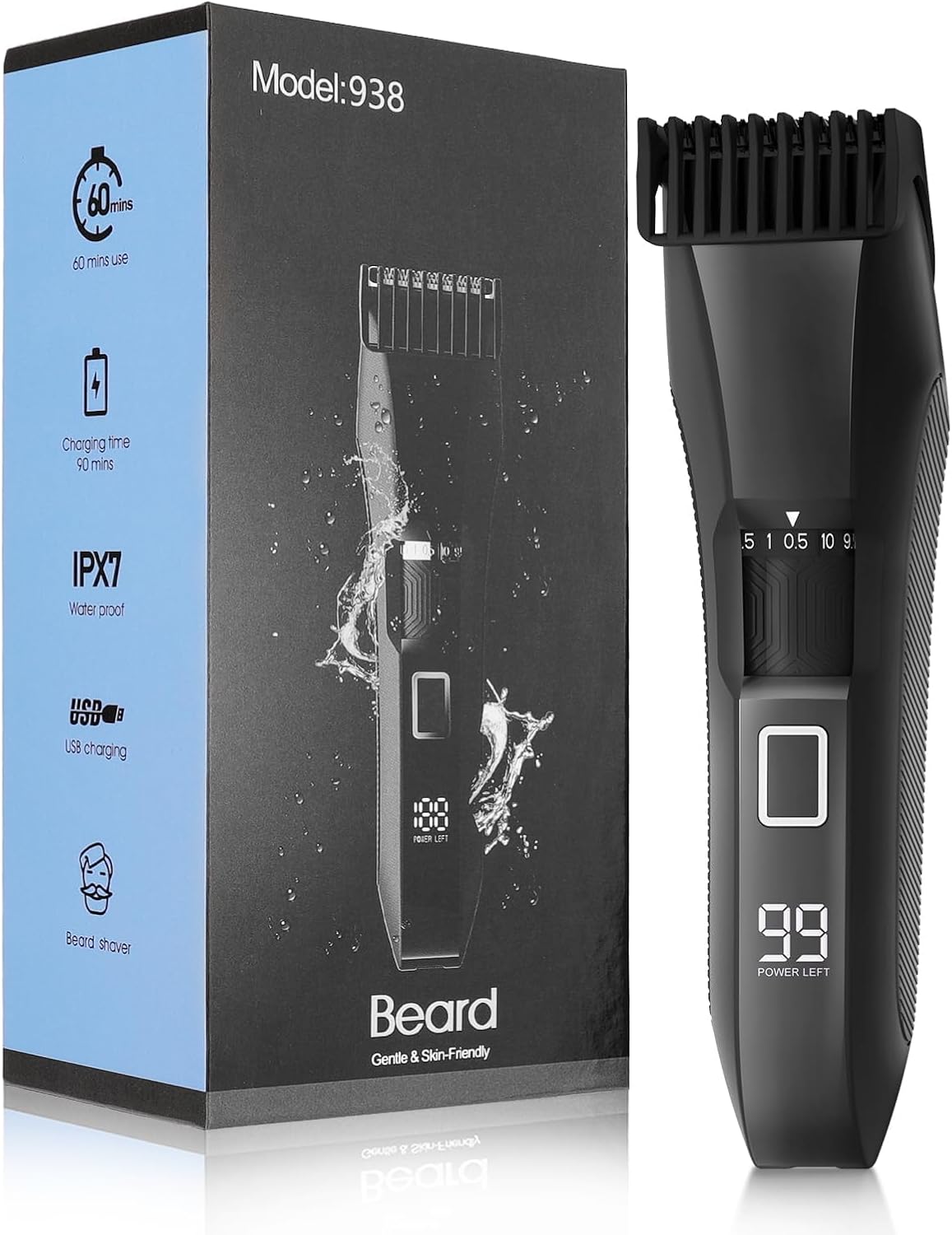 Misuke Manscape Beard Trimmer Men,20 Length Adjustable Blade Wheel,Wet/Dry Electric Trimmer for Precision Facial Hair Trimming,Cordless Hair Clippers,IPX7 Waterproof,LED Display,Men's Gifts
