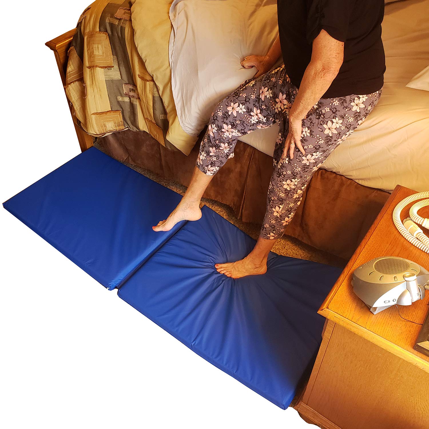 Roscoe Medical Fall Mat - Bedside Fall Floor Mat for Safety Protection - Folding Vinyl Floor Mat for Elderly, Senior, Handicap - Reduce Risk of Impact Injury and Anti Fatigue from Standing - Blue