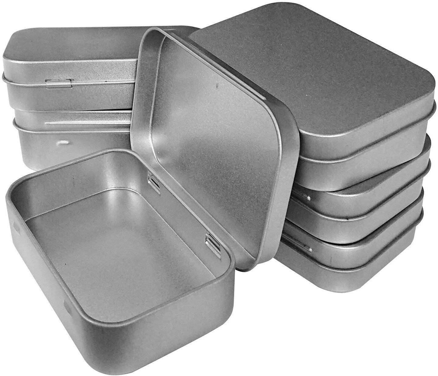 Hulless 30 Pcs Small Hinged Tin Box Metal Tins Storage Containers, Silver
