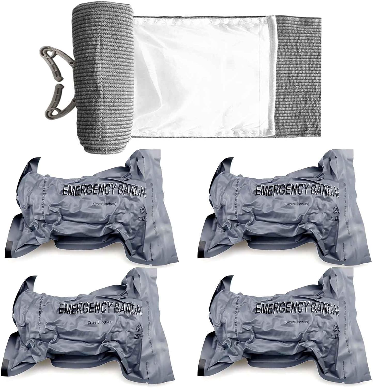 Israeli 6" Compression Bandage, Medical Grade Emergency Trauma Bandage for Bleeding Control Vacuum Sealed Tactical IFAK First Aid Kit for Emergency Situations - 4PCS