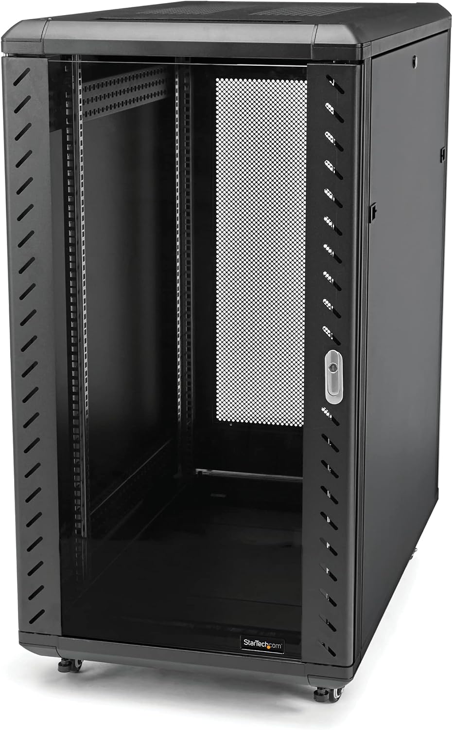 StarTech.com 25U Network Server Rack Cabinet on Wheels for 19" Data, IT, AV & Computer Equipment, Adjust. Depth (5" to 33"), 1763lbs cap. - 4 Post Rolling Enclosure - Lockable Glass Door