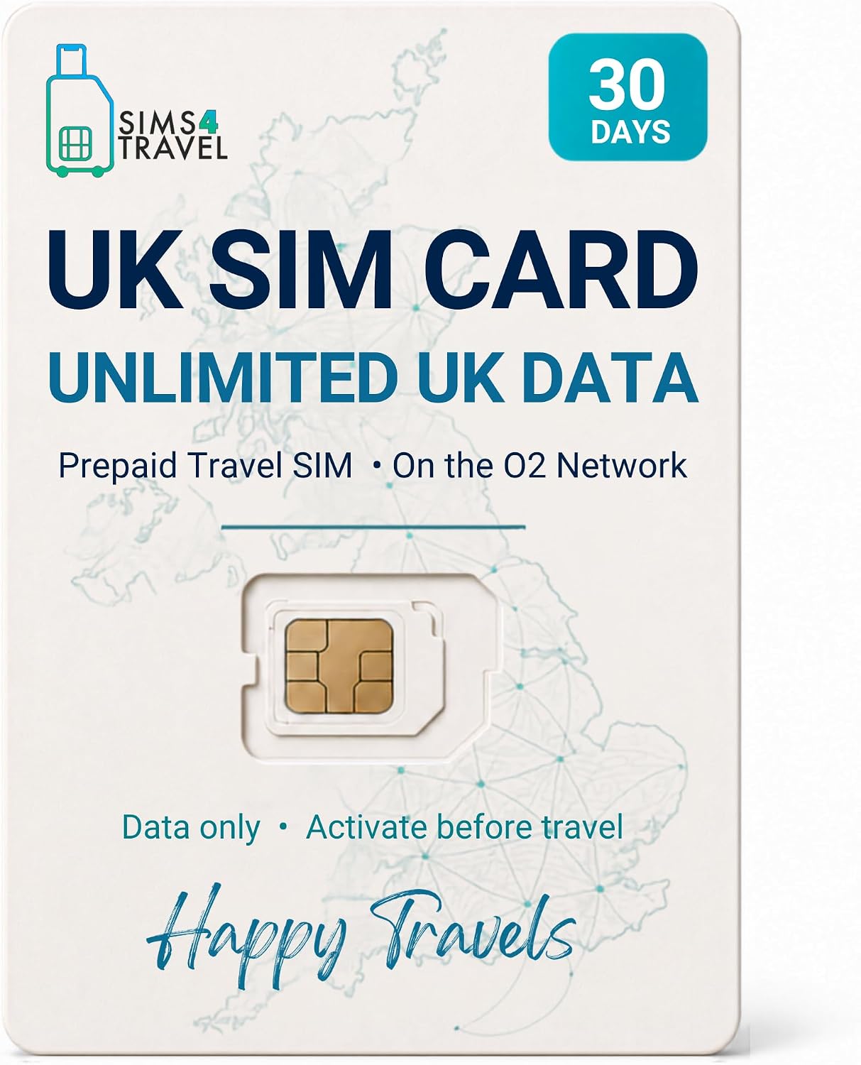 UK SIM Card | Unlimited UK Data | O2 UK Network | 30-Day Prepaid SIM