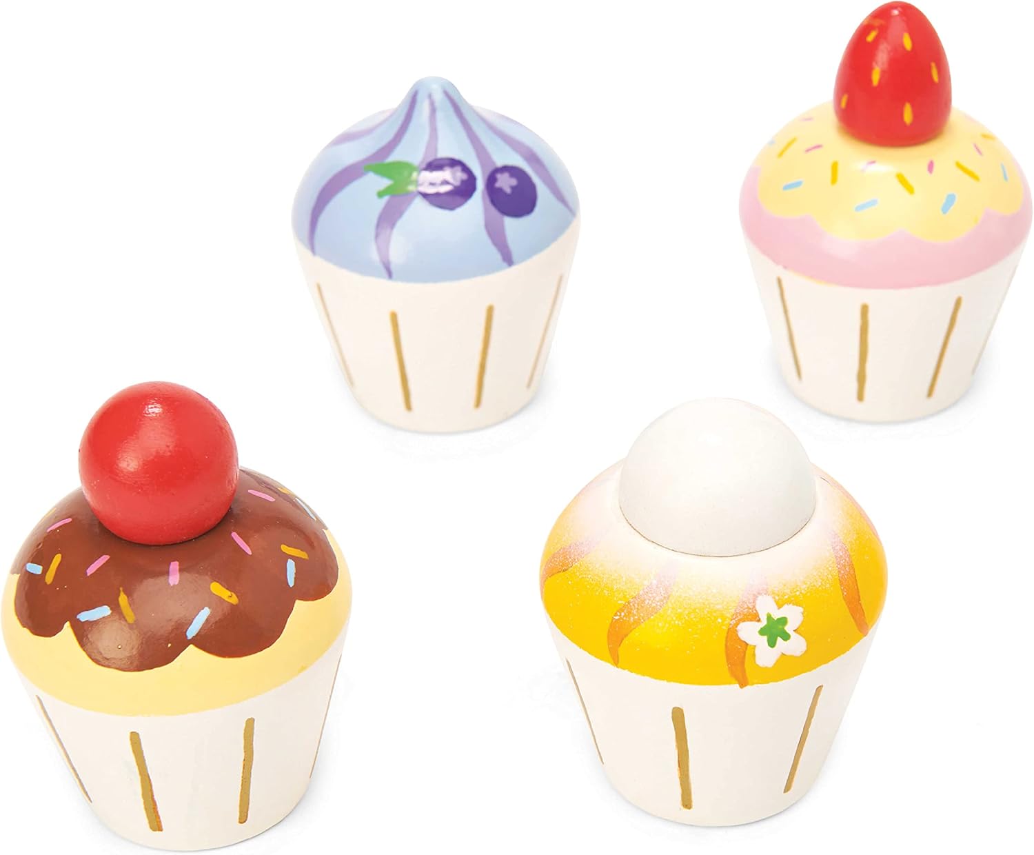 Le Toy Van - Adorable Honeybake Petit Four Cupcakes | Childrens Wooden Food Pretend Toy Cakes | Birthday Cake Or Afternoon Tea Role Play Toy (TV331)