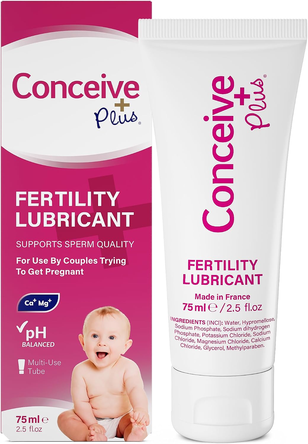 Conceive Plus Fertility Lubricant for TTC Couples – pH Balanced, Sperm Friendly Gel with Magnesium and Calcium – Water Based Fertility Lube – 2.5 oz Tube