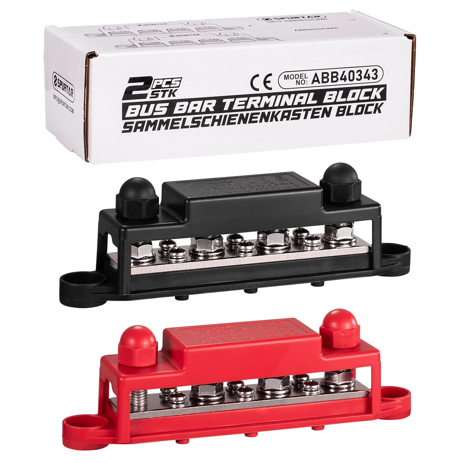 Spurtar Bus Bar Power Distribution Blocks 12V 24V 48V 250A 4x M8 5/16'' Stud 6x #8 M4 Screws Bus Bar Terminal Block Battery Bus Bar for Car Truck RV ATV Boat Trailer