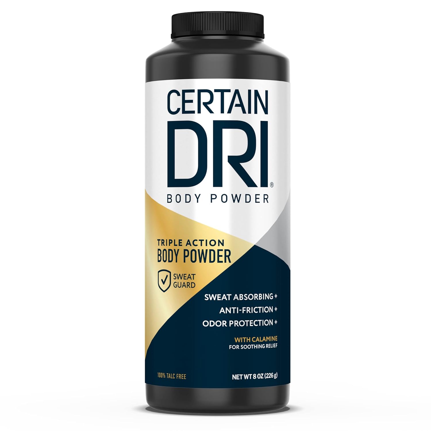 Certain Dri Body Powder for Men & Women – Talc-Free, Maximum Sweat Absorption, Moisture & Odor Control – Calamine-Infused, Anti-Chafing & Anti-Itch, Gentle on Sensitive Skin, (8 oz)