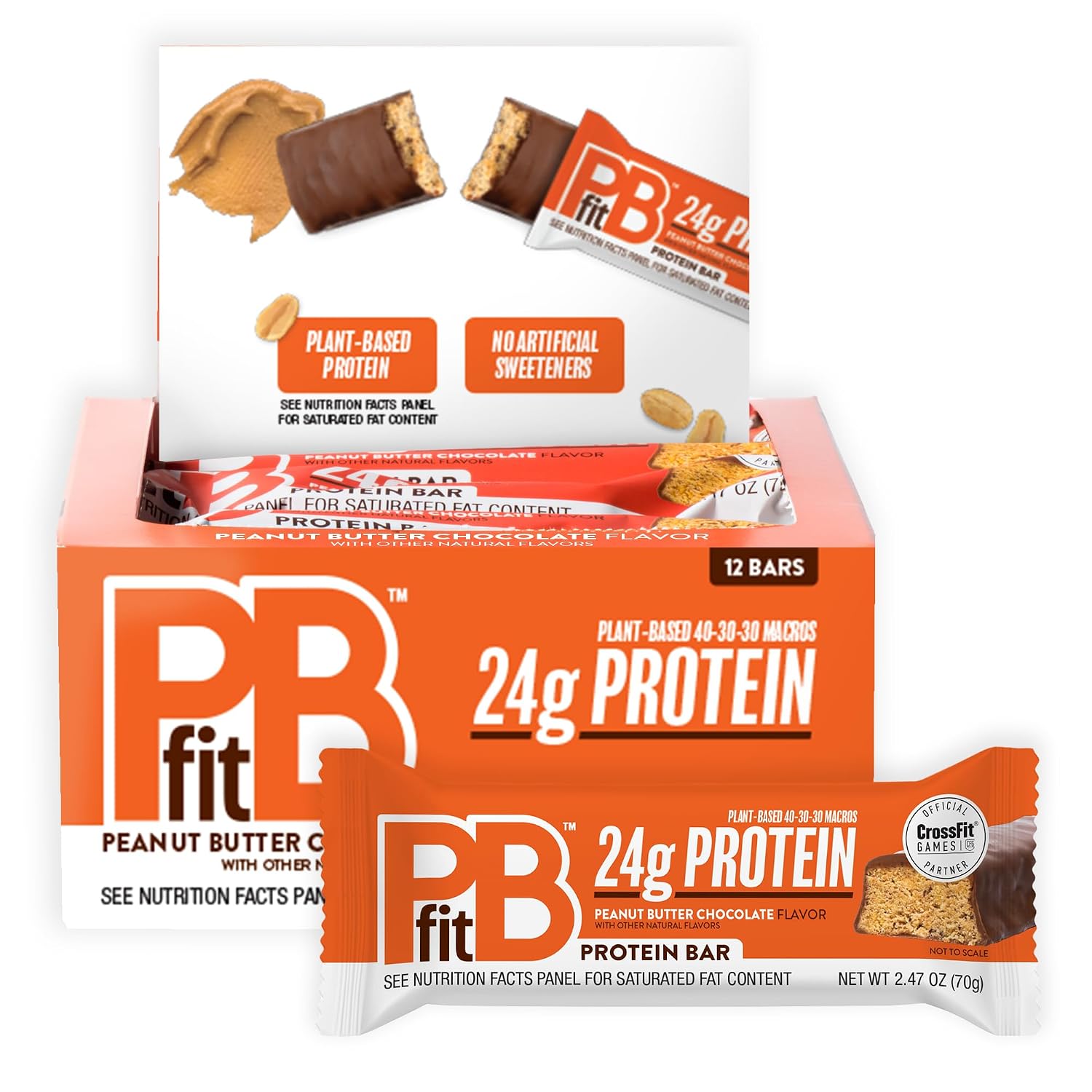 PBfit Protein Bars 2.47 Oz x 12, Peanut Butter Chocolate, 24g Protein