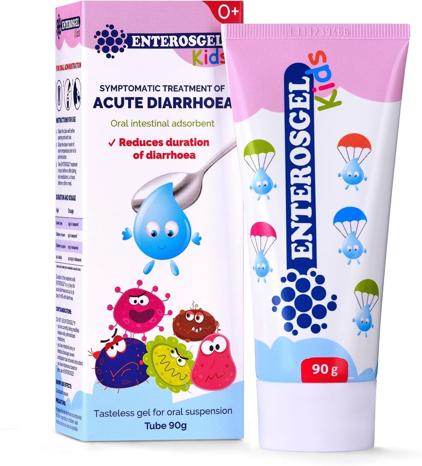 ENTEROSGEL Diarrhoea Relief for Children - Gastroenteritis Treatment, Tummy Bug Relief, Kids Stomach Bug Treatment, Traveler’s Diarrhea First Aid Kit, Stomach Pain Relief - for Babies & Children, 90g