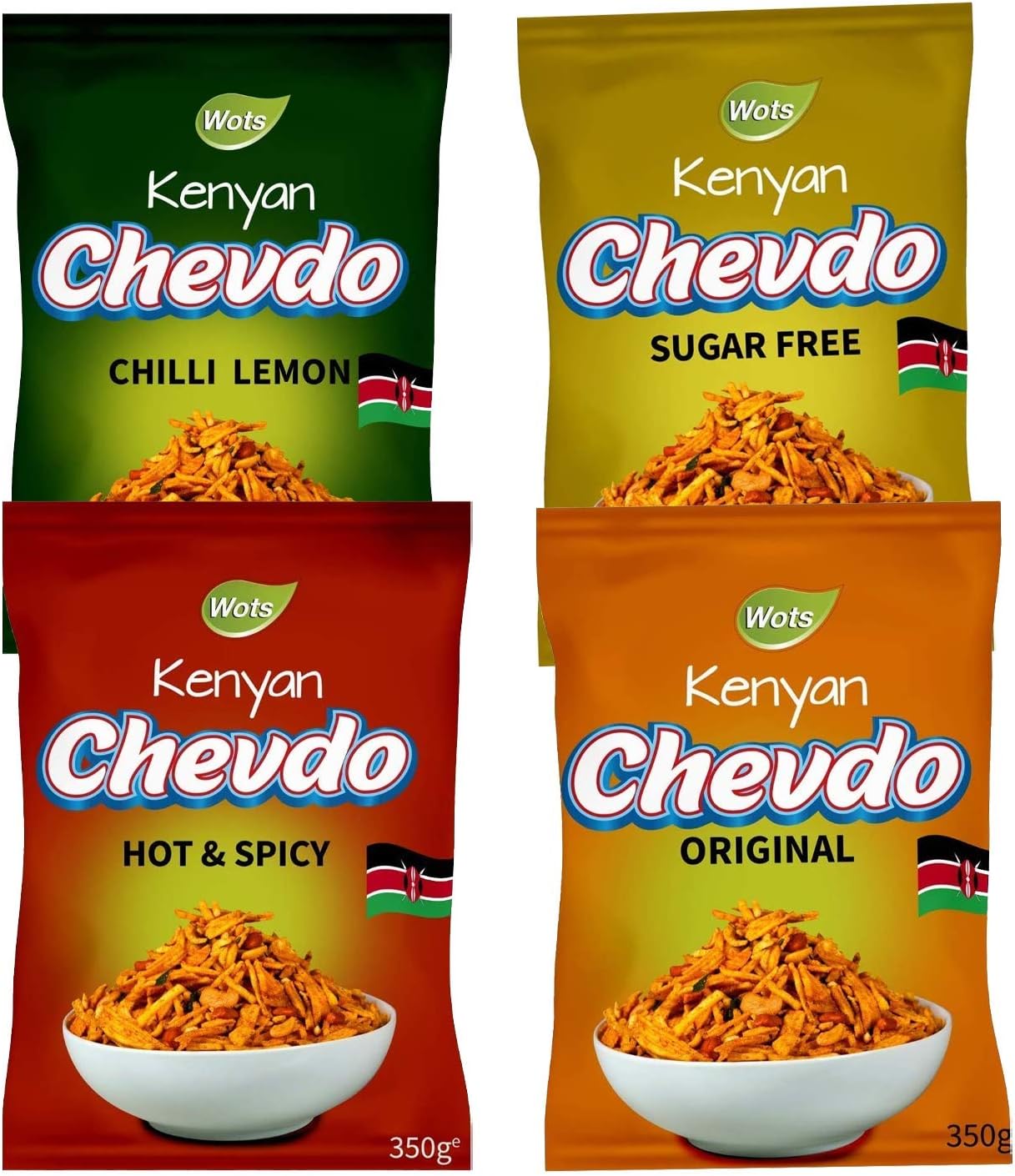 Bharti Ben Wots Kenyan Chevdo Chevda Variety Pack Bundle (Original, Hot & Spicy, Chilli Lemon and Sugar Free)
