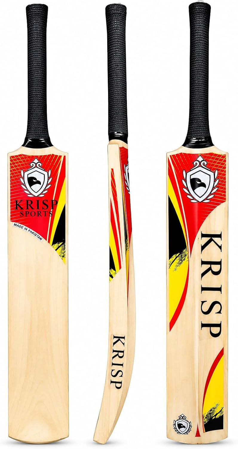 Cricket Bat Kashmir Willow Wooden Handmade Adult Full Size Cane Handle Cricket Bat for Soft Tennis Tape Ball Tournament Practice Indoor Outdoor Cricket Match By Krisp Sports