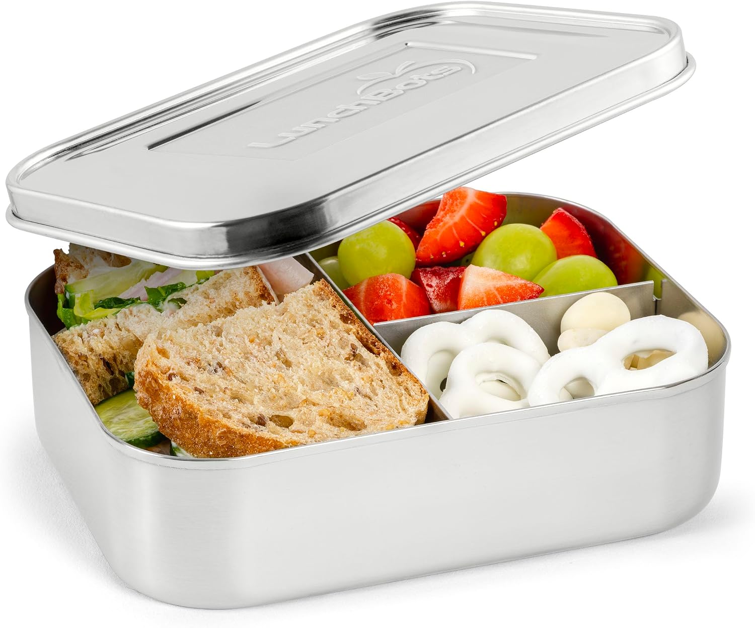 LunchBots Medium Trio Stainless Steel Kids Bento Box 3-Section 20oz