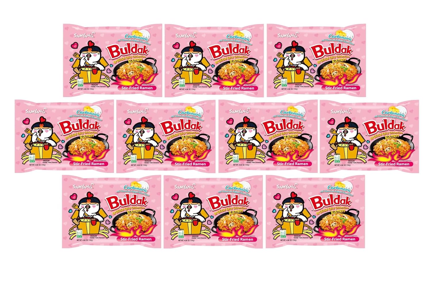 Samyang Buldak Hot Spicy Chicken Ramen Noodle Korean Stir-Fried Ramen (10, Carbonara)