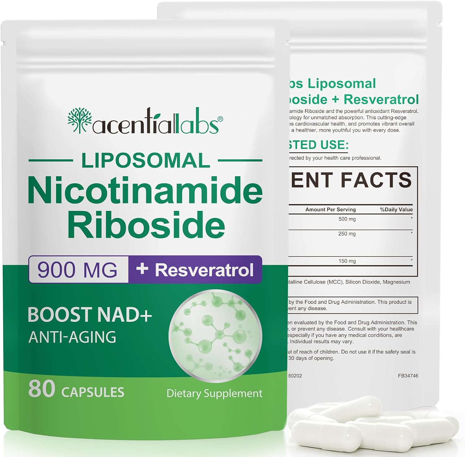 Liposomal NAD Supplement with Trans Resveratrol,80 Capsules + 900mg,NAD Resveratrol Supplement for Support Cellular Energy & Healthy Aging