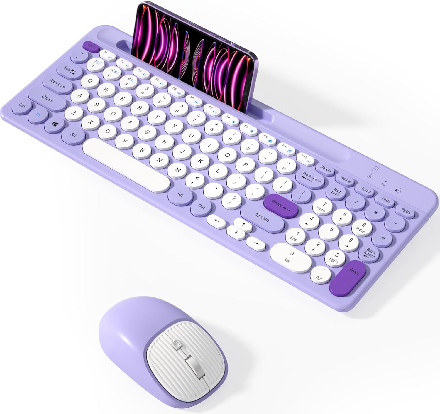 Bluetooth Keyboard and Mouse Wireless, Multi-Device Rechargeable Keyboard and Mouse Combo with Phone Holder (Bluetooth 5.0+3.0+2.4GHz) Quiet Ergonomic Compatible with Mac/Windows/iOS/Android