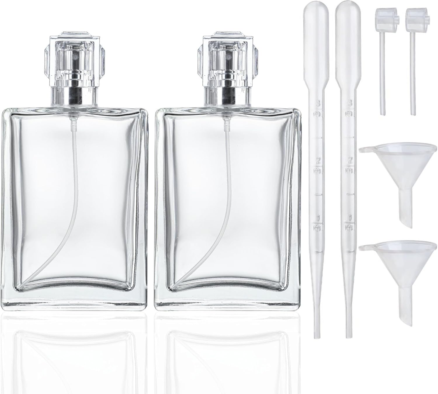 YU FENG 2 Pack Perfume Spray Bottles, 100ml/3.4oz Refillable Glass Atomizer | Empty Square Clear Glass Bottles, Fine Mist Spray, Cologne Container, Essential Oil & Travel Perfume Bottle