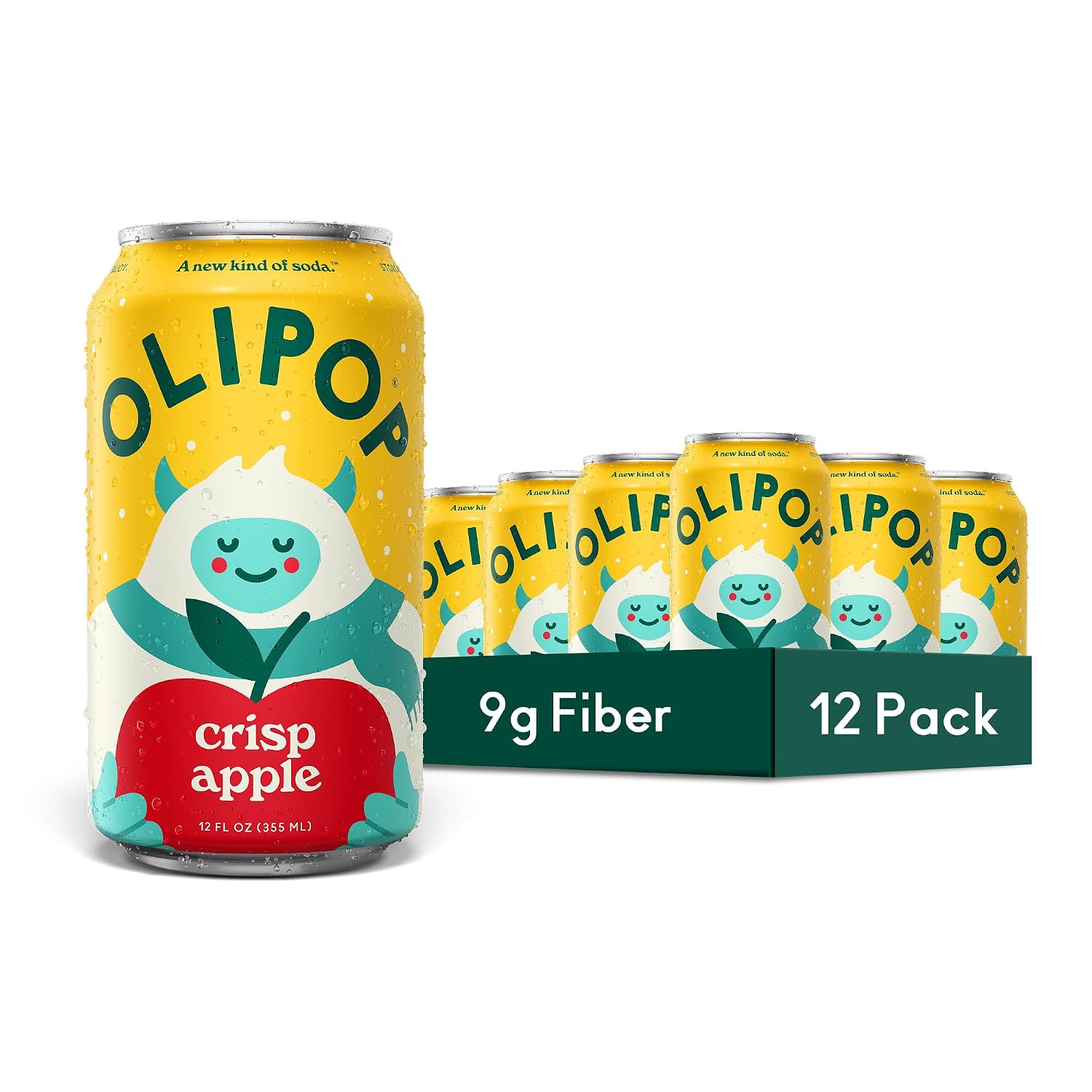 OLIPOP 9g Fiber Prebiotic Soda, Crisp Apple, 12 fl oz, 12 Pack