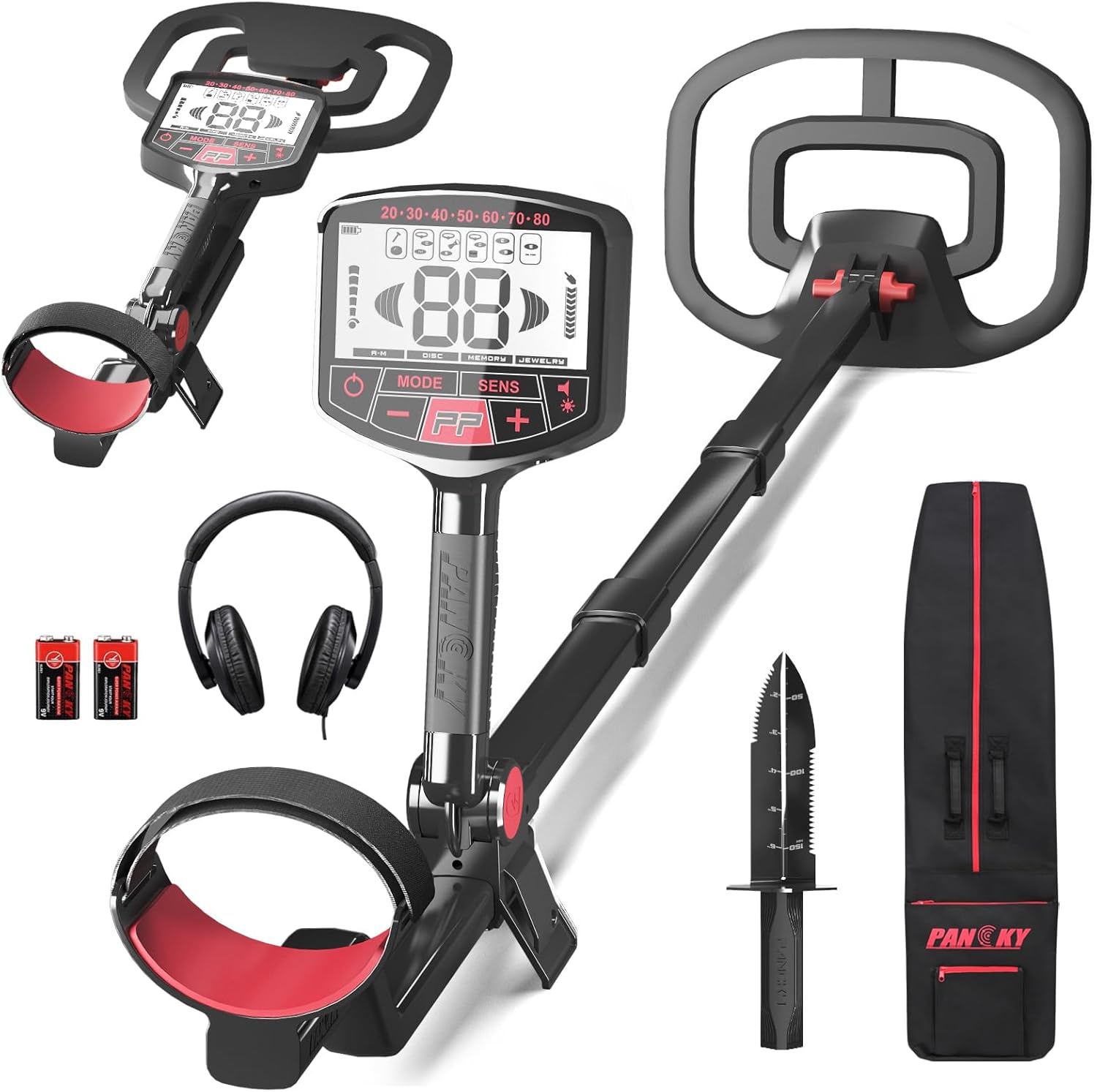PANCKY Metal Detector for Adults Professional, Collapsible All-Terrain Pinpointing IP68 Waterproof Gold Metal Detector Kit 27.2 to 51.2" Adjustable, 5 Modes, 10.55x8.35 Coil, Higher Accuracy, PK1098