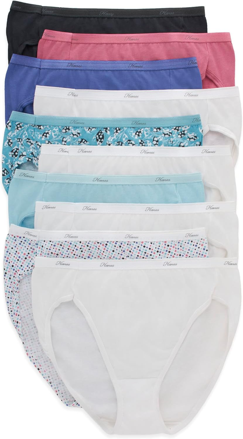 Hanes Women's Hi-Cut Cotton Underwear, Value 10-Pack, Assorted High-Waisted Panties (Colors May Vary)