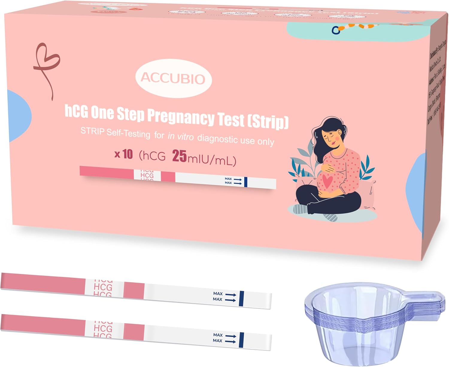 Pregnancy Test Strips with Urine Cups, hCG Detection Home Pregnancy Tests, Sensitive & Over 99% Accurate, 10 Count Individually Wrapped, Rapid hCG Test Strips, 5mm Wider 25mIU/mL
