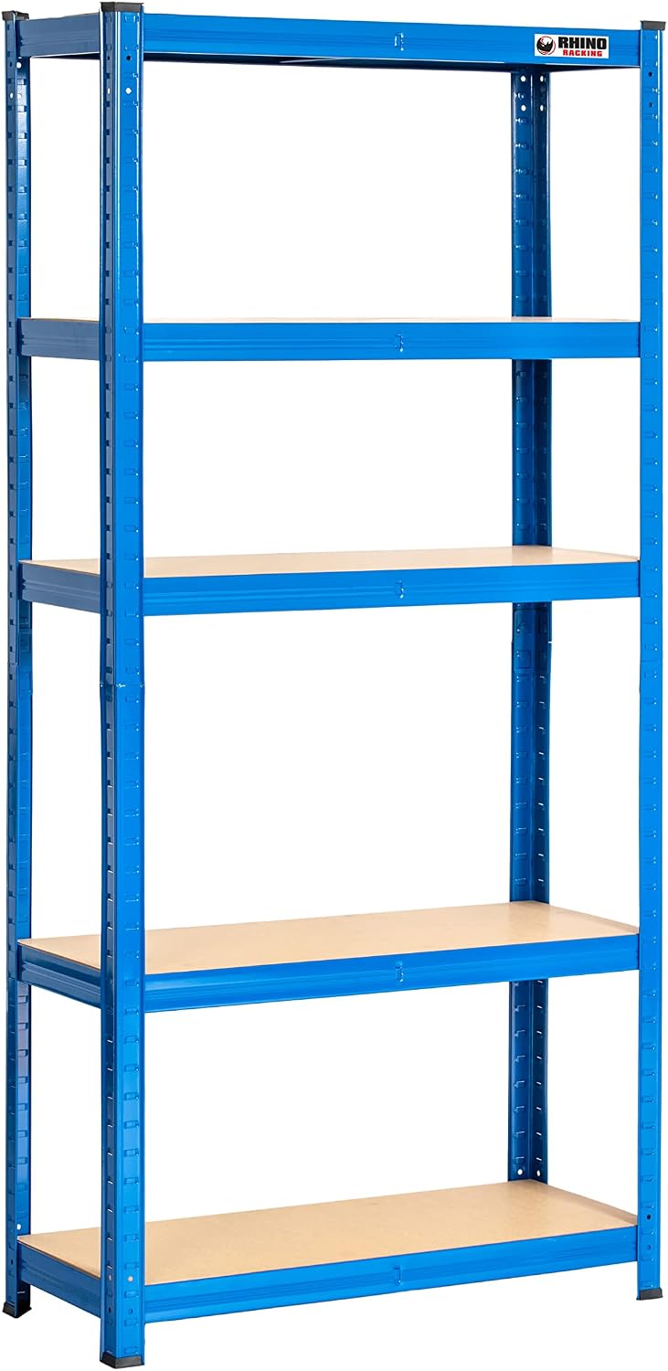 Rhino Racking - 3 Bays - 5 Tier Heavy-Duty Industrial Storage Shelves - Blue - 150x75x30cm
