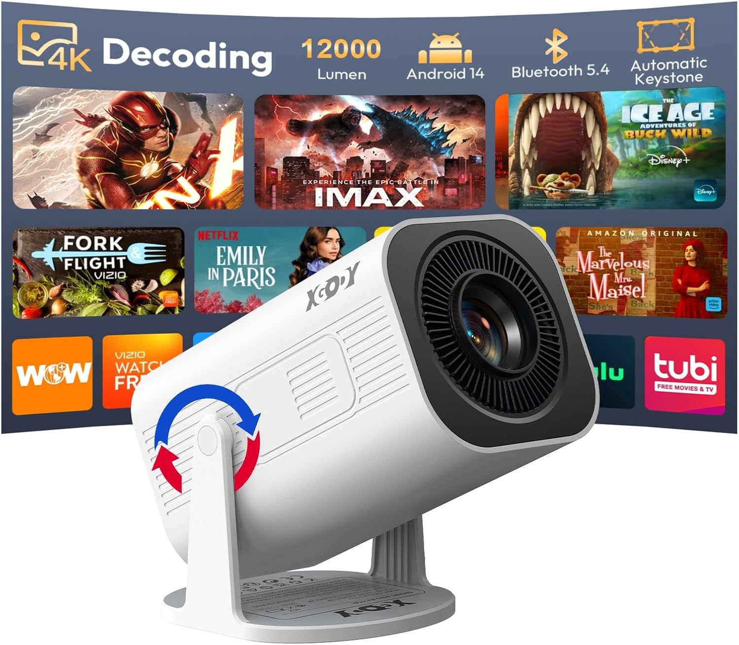 XGODY Gimbal 3 pro Mini Portable Smart Projector for Bedroom, Built in Apps
