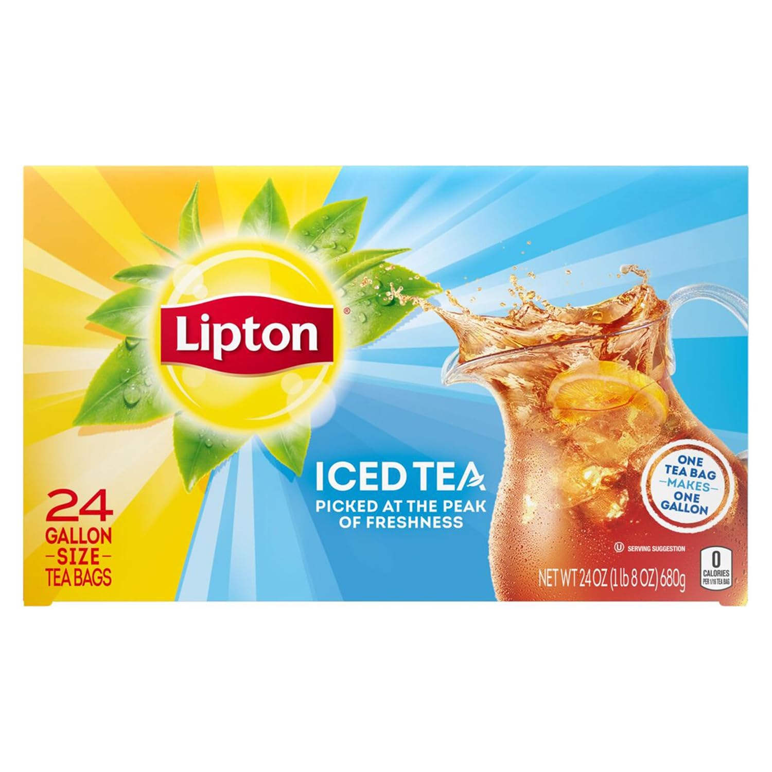Lipton Unsweetened Iced Tea Bags, Gallon-Sized Zero Calories, 24 Total Tea Bags