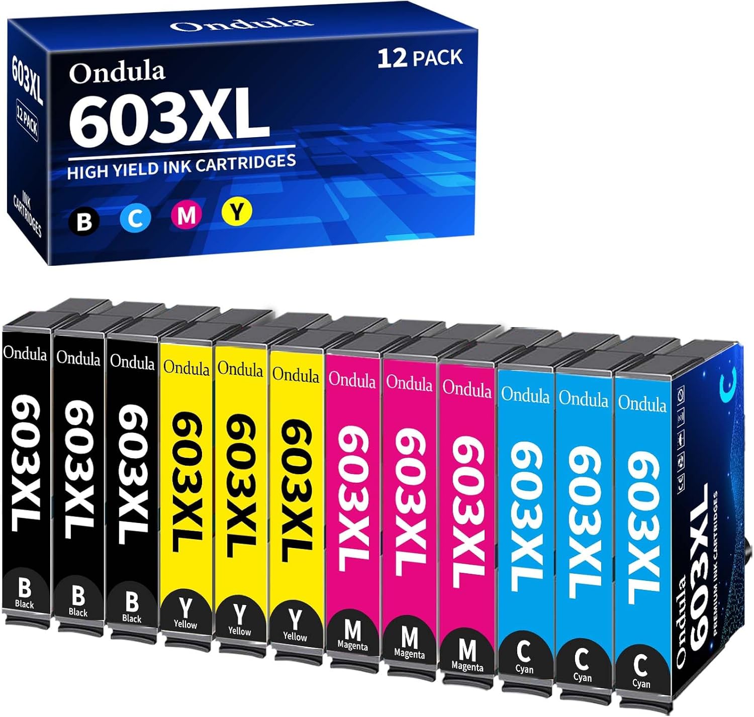 Ondula 603XL Ink Cartridges Multipack Replacement for Epson 603 Ink Cartridges for Expression Home XP-2100 XP-2150 XP-2155 XP-3100 XP-3150 XP-3155 Workforce WF-2810 WF-2820 WF-2830 WF-2835 (12-Pack)