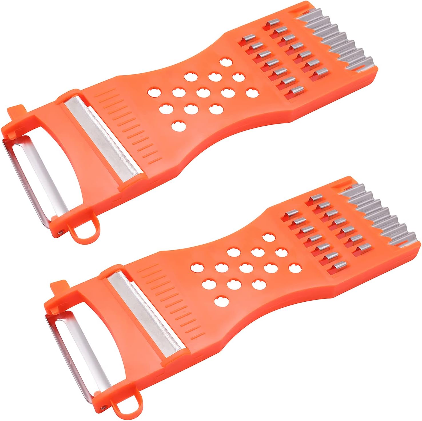 XIWENQUKU 2Pcs Kitchen Multifunction Plastic Frame Vegetable Fruit Grater Slicer Peeler Metal Scraper Shredder Carving Tool